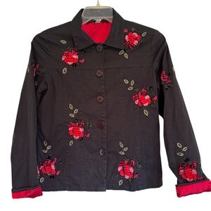 Vintage Chadwicks Black Jacket with Vibrant Art Illustration of Iris Apfel Sz M